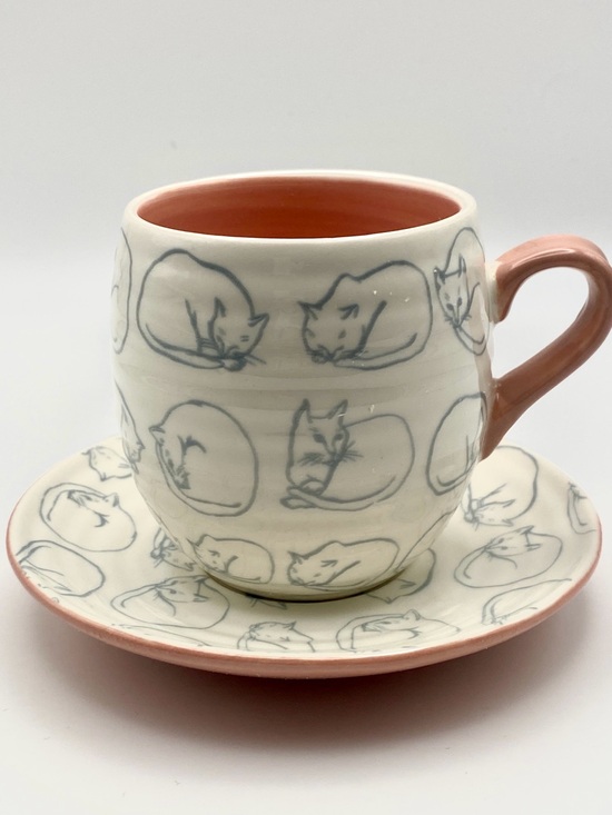 Anthropologie Other - Cute Anthropologie cat cats cup and soucer for coffee espresso white pink new